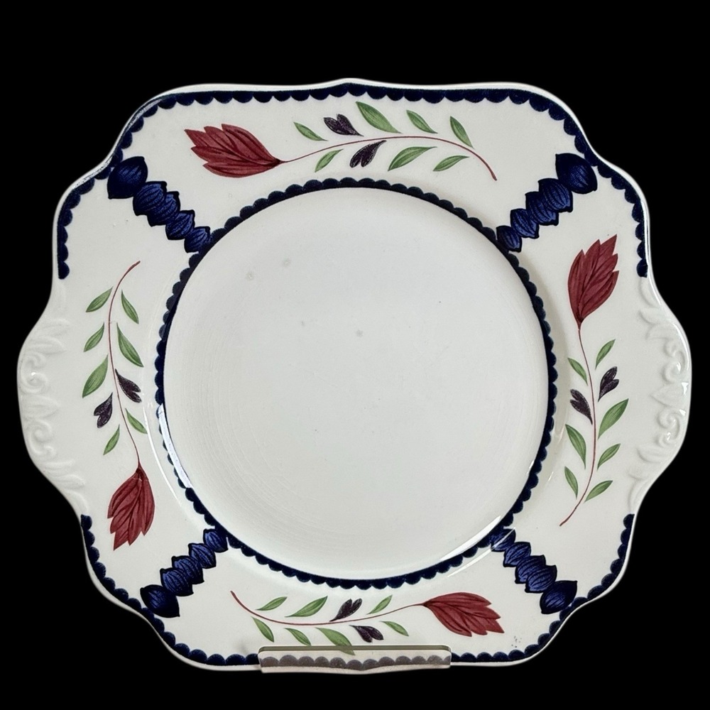 Adams Lancaster Ironstone Serving Cake Plate‎ Handled Square 10"